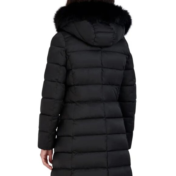 Tahari Nellie Faux Fur Trim Hooded Puffer Jacket with Bib in Black - Picture 4 of 4